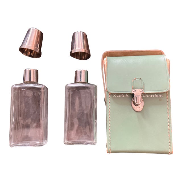 Vintage Travel Bar Case With Two Small Glass Flasks - 3pcs For Sale