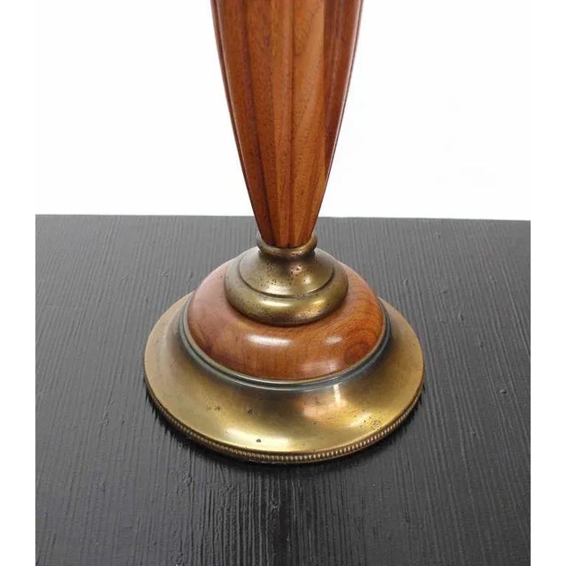 Wood Heavy Carved Walnut and Brass Mid-Century Modern Table Lamps - a Pair For Sale - Image 7 of 8