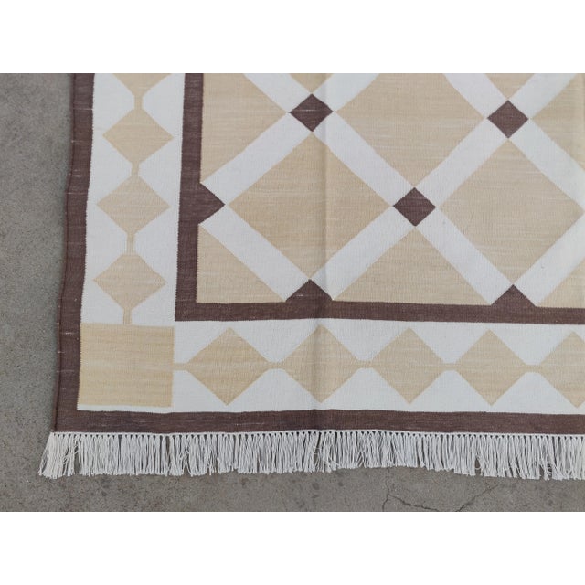 Light Yellow Cotton Vegetable Dyed Handmade Reversible Diamond Cross Rug For Sale - Image 8 of 11