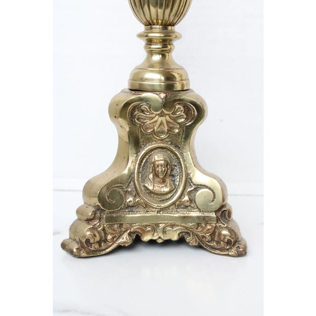 Exceptionally rare set of 19th Century Louis XVI biblical altar candlesticks. Heavily weighted and made of solid brass....