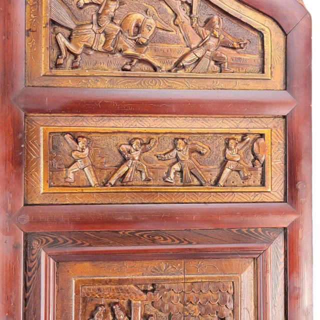 Chinese Carved Door Panels Lacquer Wood Wall Panel Art 33" For Sale - Image 9 of 12