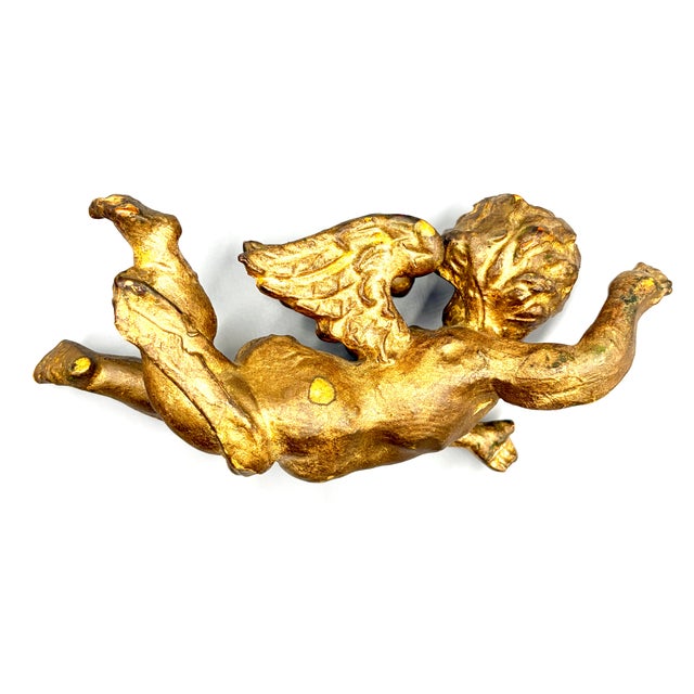 Gold Antique French Giltwood Cherub Putti Sculpture Fragment For Sale - Image 8 of 12
