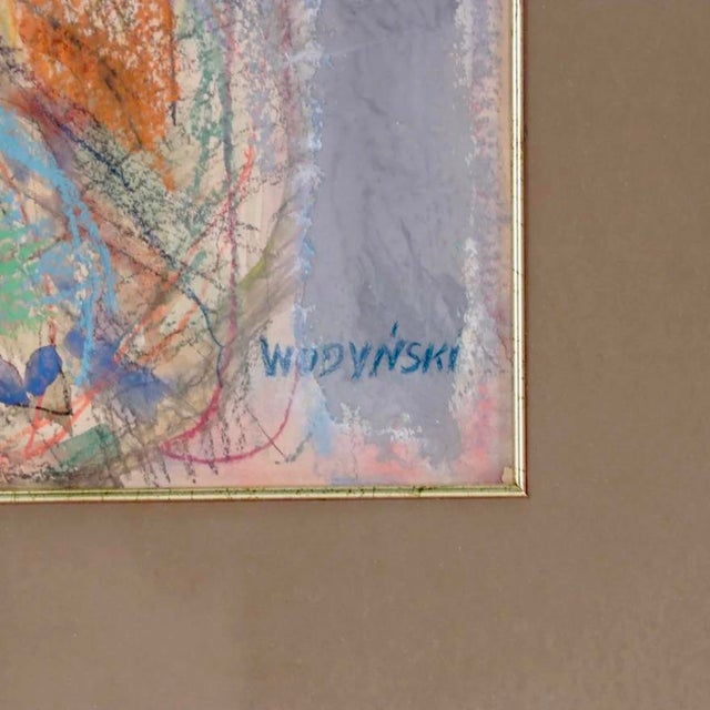 1980s Original Mixed Media Portrait of a Woman Playing a Lute by Jan Wodynski For Sale - Image 5 of 7