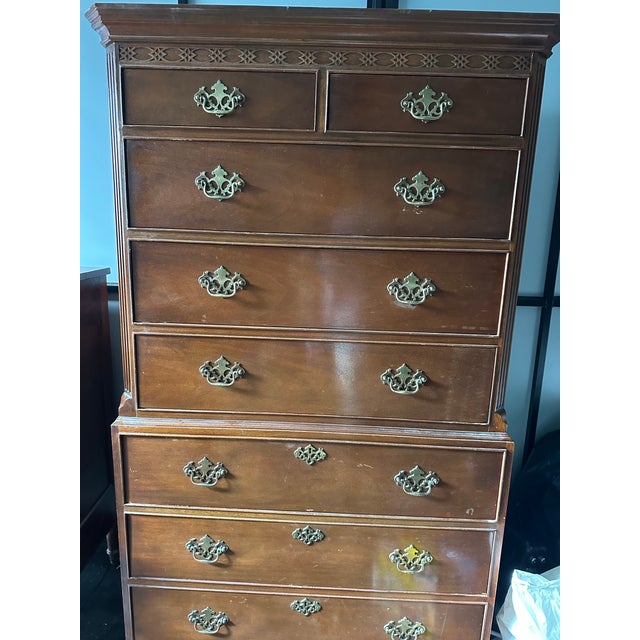 1980s Vintage Baker Furniture Chest on Chest Highboy Dresser Brass 7 Drawer For Sale - Image 5 of 12