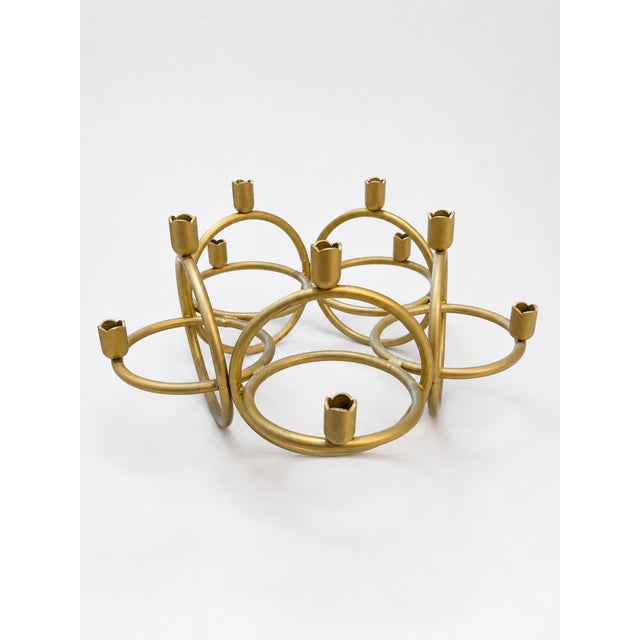 1960s Mid-Century Modern Sculptural Brass 10-Light Ring Candelabra, 1960s For Sale - Image 5 of 5