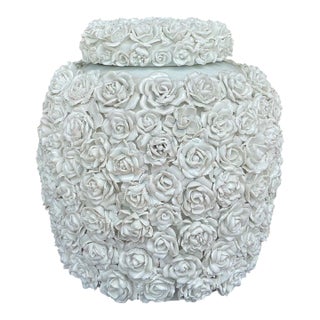 Chinese Export Blanc De Chine Style Tozai Porcelain Ginger Jar W/ Applied Roses For Sale