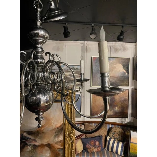 Early 20th Century Early 20th Century English Silver Plate Eight-Light Chandelier For Sale - Image 5 of 11