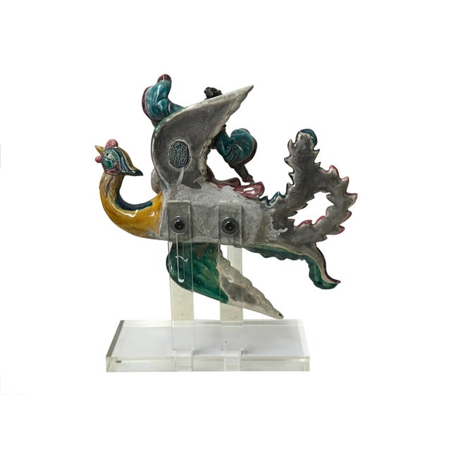 Chinese Chinese Vintage Color Ceramic Warrior Riding Phoenix Figure Display Art For Sale - Image 3 of 8