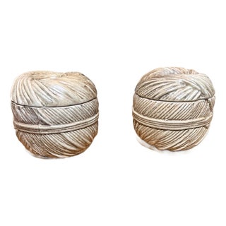 Pair of 1968 Mancioli for Raymor Italian Ceramic Yarn Ball Lidded Boxes For Sale