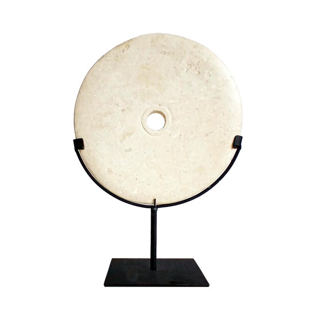 2010s Hand-Carved Indonesian Marble Disk on Stand, 10 Inches For Sale - Image 5 of 15