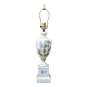Mid 20th Century French Hand-Painted Porcelain Table Lamp With a Floral Motif and Gilt Accents