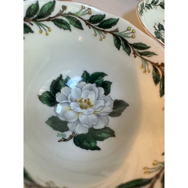 Vintage Royal Albert England "Lady CLARE"Sign A.Wagg Teacup and Saucer Set White Gardenia Green Leaves For Sale - Image 10 of 18