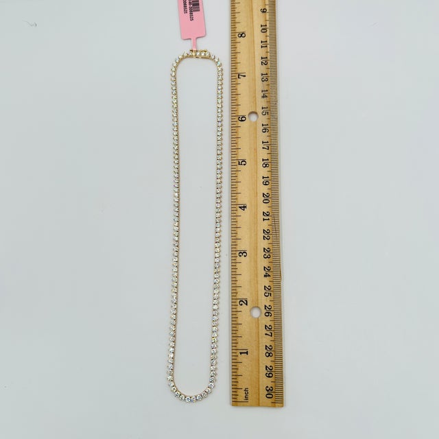 Metal White Round Diamond Tennis 3 Prong Necklace in 14k Yellow Gold For Sale - Image 7 of 7