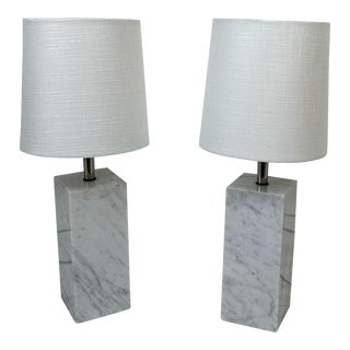 Pair of 1970s Marble Lamps with Shades For Sale