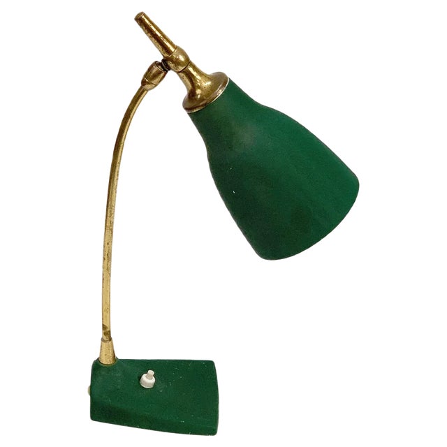 Mid-Century Adjustable Green Brass and Cast Iron Table Lamp by Gebrüder Cosack, 1950s For Sale