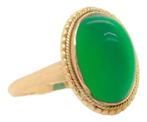 Edwardian 14k Gold & Chrysoprase Sugarloaf Cabochon Ring