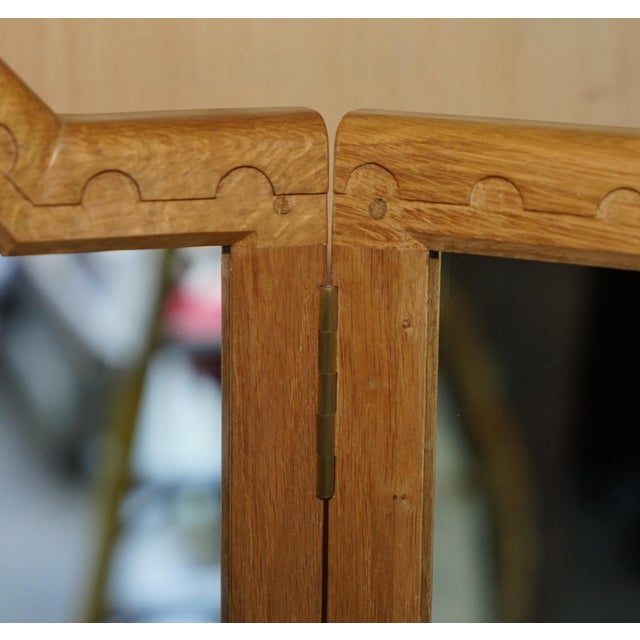 Gold Vintage Tri-Folding Dressing Table Mirror by Robert Mouseman Thompson, 1970s For Sale - Image 8 of 14