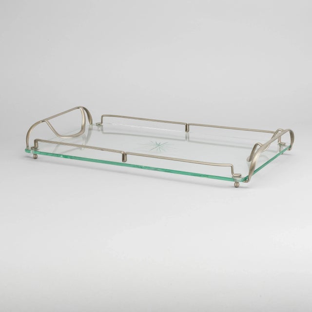 Mid-Century Modern Mid-Century Angular Glass Tray with Chrome Handles For Sale - Image 3 of 4