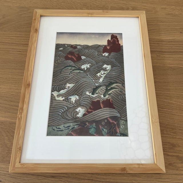 Vintage Unsigned Asian Gouache Seascape Painting