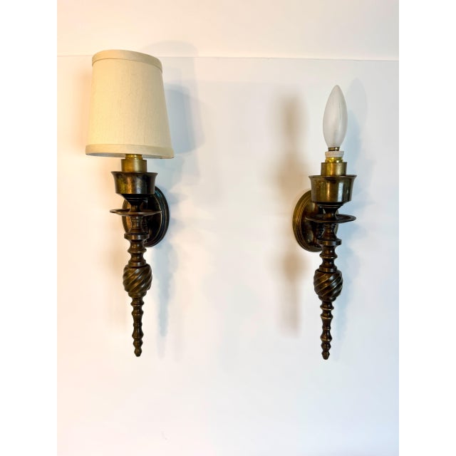 1990s Mid-Century Modern Wall Lights Brass Sconces - Pair For Sale In Miami - Image 6 of 8