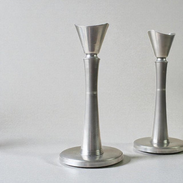 1940s Swedish Pewter Candlesticks from GAB Guldsmedsaktiebolaget, 1940s, Set of 2 For Sale - Image 5 of 12