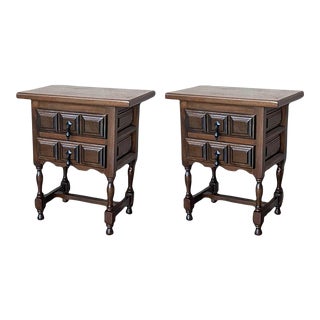 20th Century Pair of Spanish Nightstands With Two Drawers and Iron Hardware For Sale