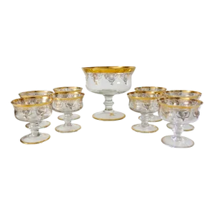 Leone Di San Marco Venetian Glass With Gold Banding Compote Serving Set of 9