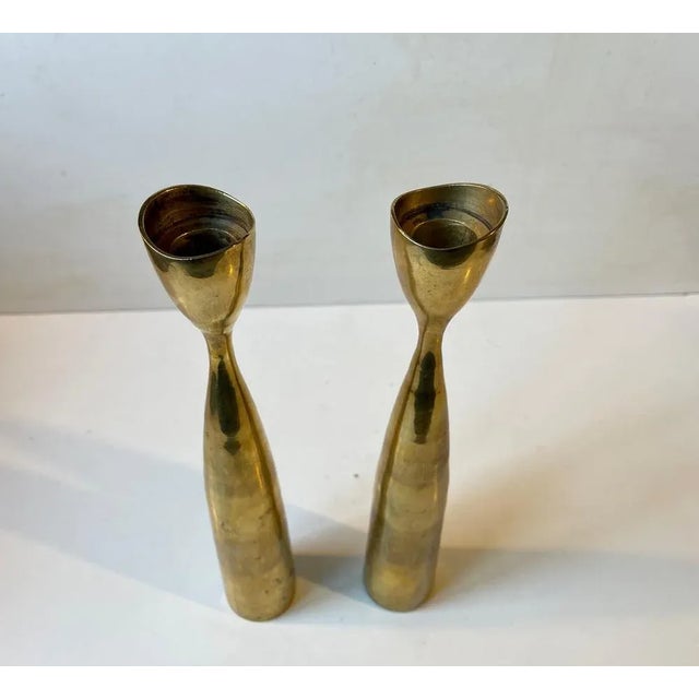 Metal Scandinavian Modern Tulip Candlesticks in Brass, 1960s, Set of 2 For Sale - Image 7 of 8