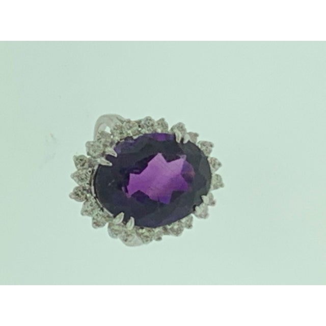 12.5 Carat Amethyst and Diamond Cocktail Ring in 14 Karat White Gold 1970s For Sale - Image 10 of 18