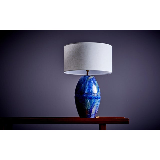 Huge Table Lamp in Blue Ceramic, France, 1960s For Sale - Image 6 of 9