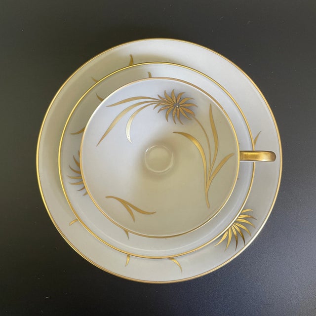Art Deco Edelstein Bavaria 18258 Tea Set Trio. Includes a teacup, a saucer and a dessert underplate. Gold gilt flower &...