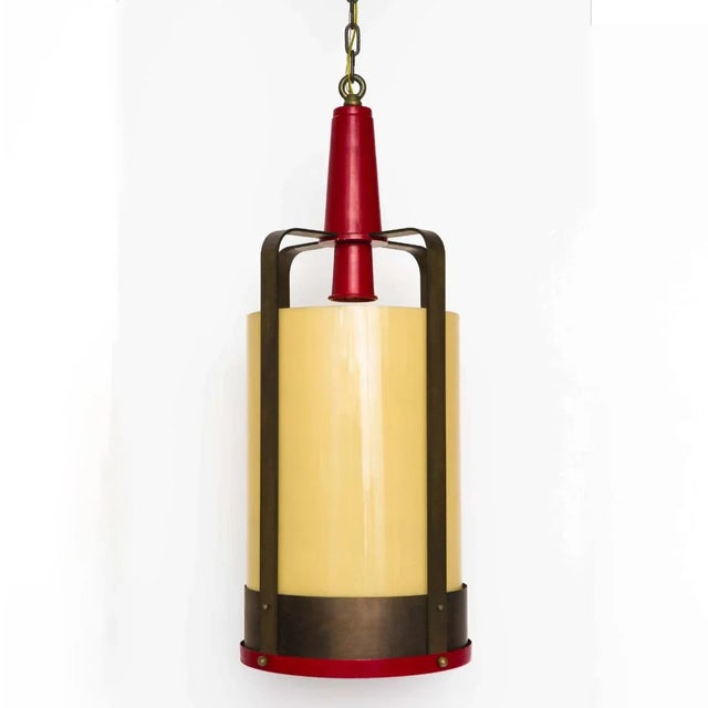 Vintage Industrial Lantern Style Pendant With Amber Glass Shade For Sale In New York - Image 6 of 6