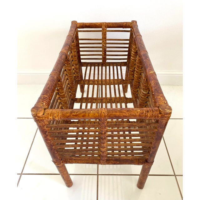 Mid 20th Century Large Vintage Scorched Burnt Bamboo Plant Stand For Sale - Image 5 of 12