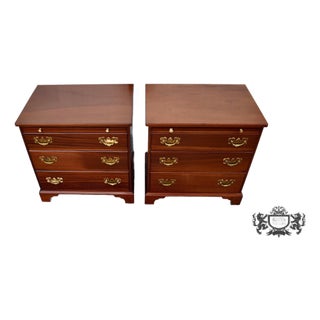 Vintage Pair Mahogany Nightstands Chippendale Chests With Pull Out For Sale