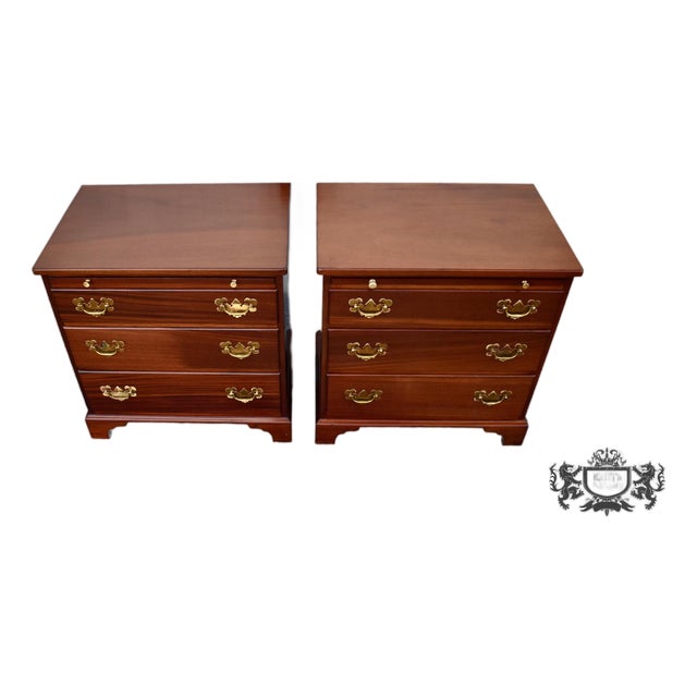 Vintage Pair Mahogany Nightstands Chippendale Chests With Pull Out For Sale