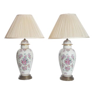 Antique French Edme Samson Armorial Pot With Lid Lamps, Pair Of For Sale