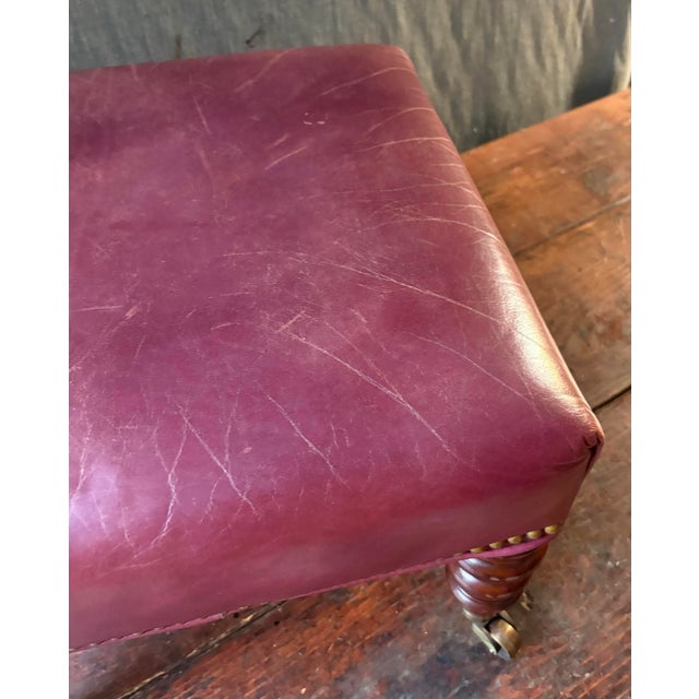 Animal Skin Hickory Chair Co. Leather Ottoman or Stool With Casters For Sale - Image 7 of 9