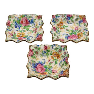 1930s James Kent Fenton "Rosalynde" Floral Chintz Nut Dishes - Set of 3 For Sale