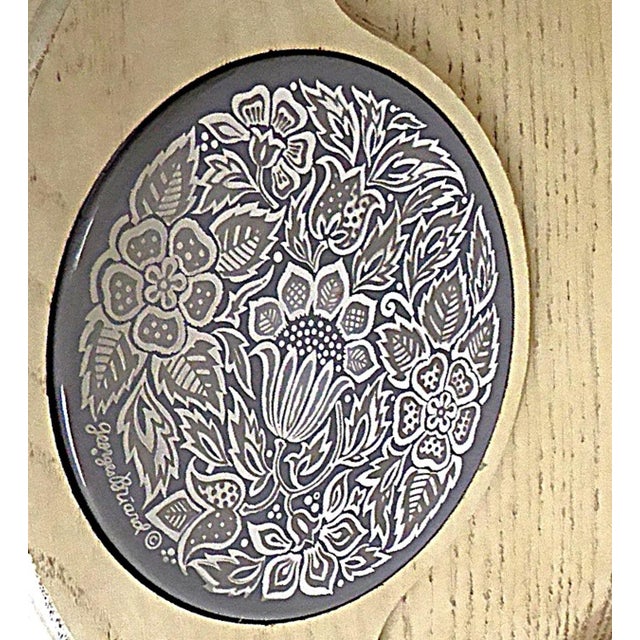 Wood Vintage Georges Briard Ceruse Oak Finish W. Ceramic "Silver Damask" Tile Cheese Board 1969 For Sale - Image 7 of 10