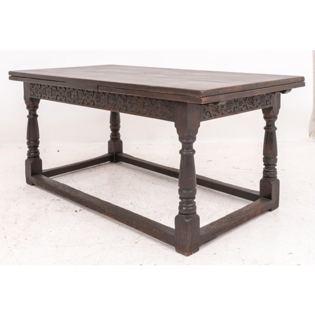 Spanish Gothic Revival Oak Draw Leaf Dining Table | Chairish
