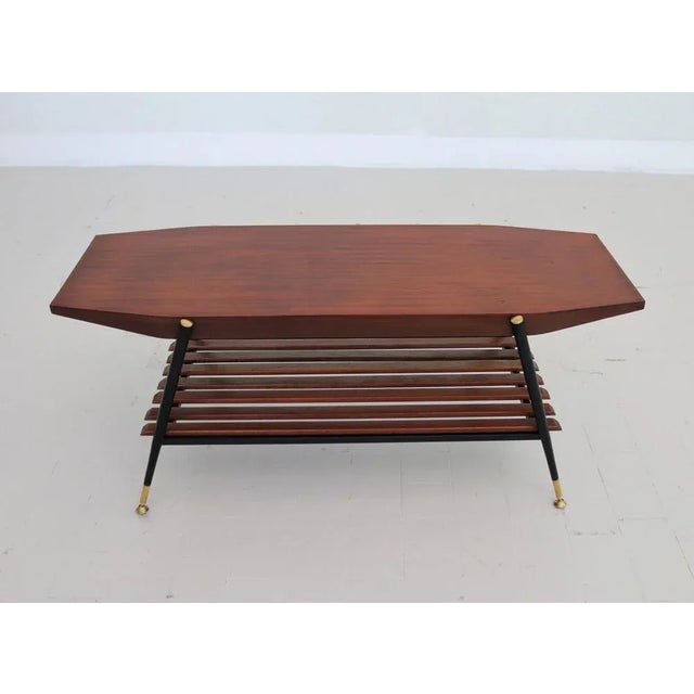 Mid-Century Italian Octagonal Coffee Table in Mahogany Veneer with Brass Details For Sale - Image 17 of 18