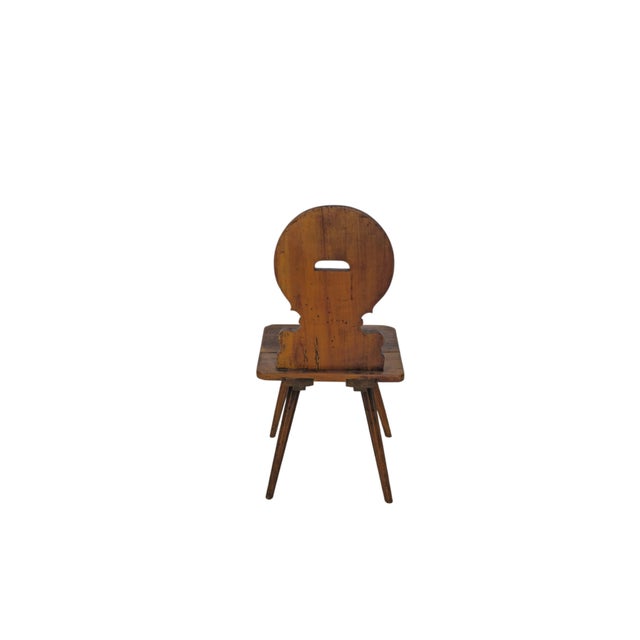 19th Century Swiss Cherrywood Brettstuhl Board Chair with Round Back, 1800 For Sale - Image 5 of 6