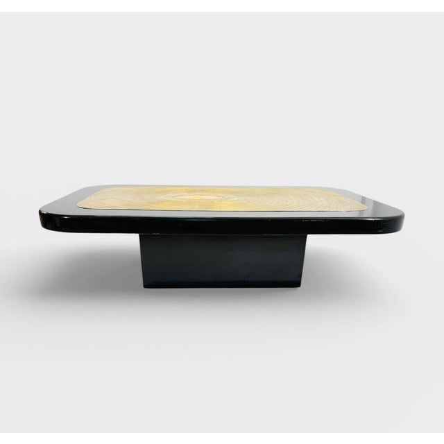 1980s Coffee Table in Etched Brass, Black Resin and Agate from Lova Creation, 1980s For Sale - Image 5 of 17
