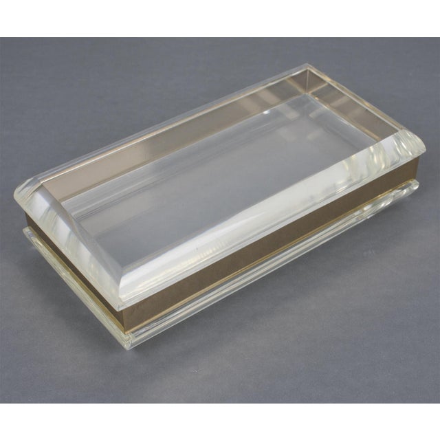 Metal Philippe Cheverny Style Geometric Lucite and Gilded Metal Box, circa 1970 For Sale - Image 7 of 12