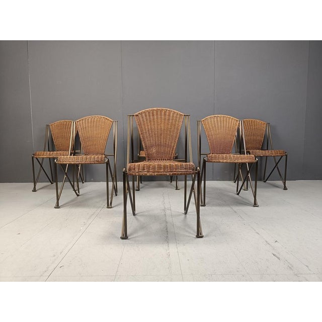 1990s Abanica Chairs in Wicker attributed to Oscar Tusquets for Aleph, 1990s, Set of 6 For Sale - Image 5 of 12