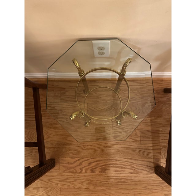 Vintage Hollywood Regency Brass and Glass Pedestal/Stand Side Table For Sale - Image 4 of 6