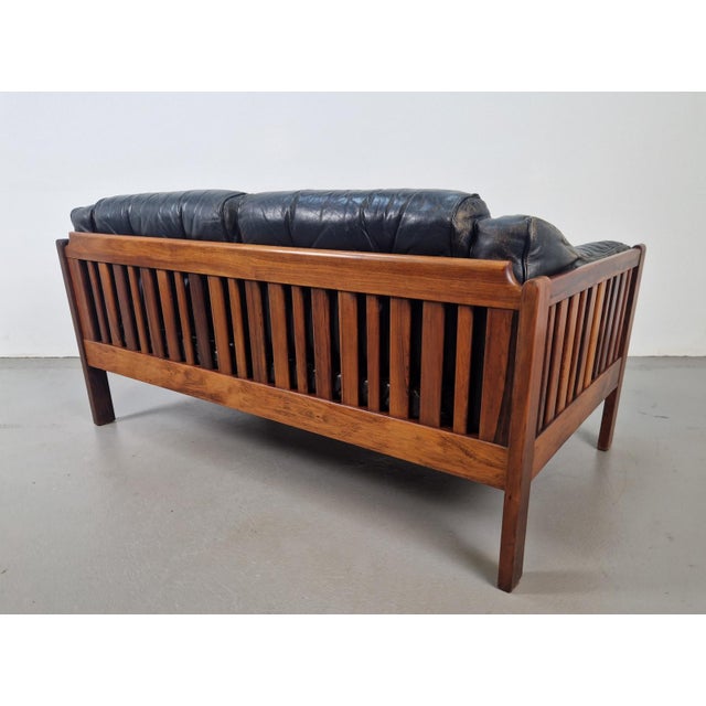 Mid-Century Modern Scandinavian Monte Carlo Sofa in Black Leather and Wood by Ingvar Stockum, 1965 For Sale - Image 13 of 18