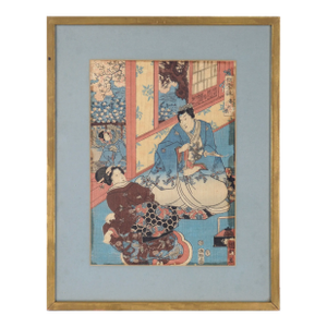 The Four Seasons: Spring Japanese Woodblock Triptych Ink on Paper Tales of Genji by Utagawa Kuniteru I