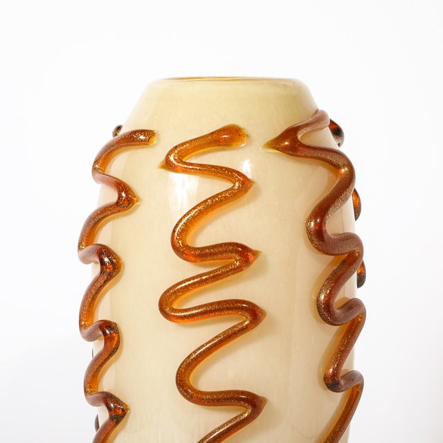 Mid 20th Century Mid-Century Hand-Blown Murano Glass Uplight in Vellum Hue W/ Sandstone Trailing For Sale - Image 5 of 18