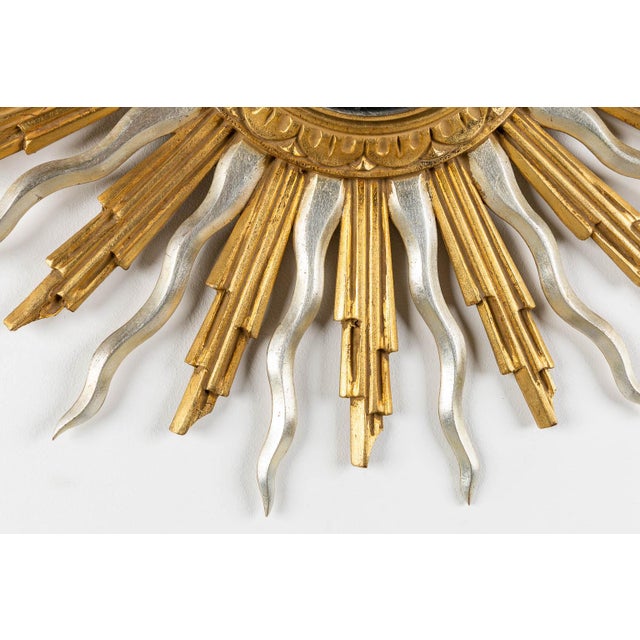 Gold and Silver MidCentury Giltwood Vintage Sunburst Mirror Chairish